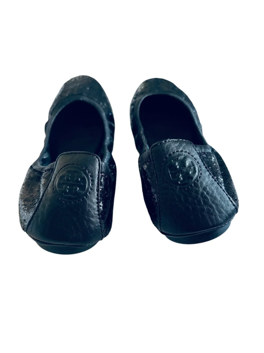Tory Burch Shiny GLITTER Ballet Flats Shoes Black 9 5